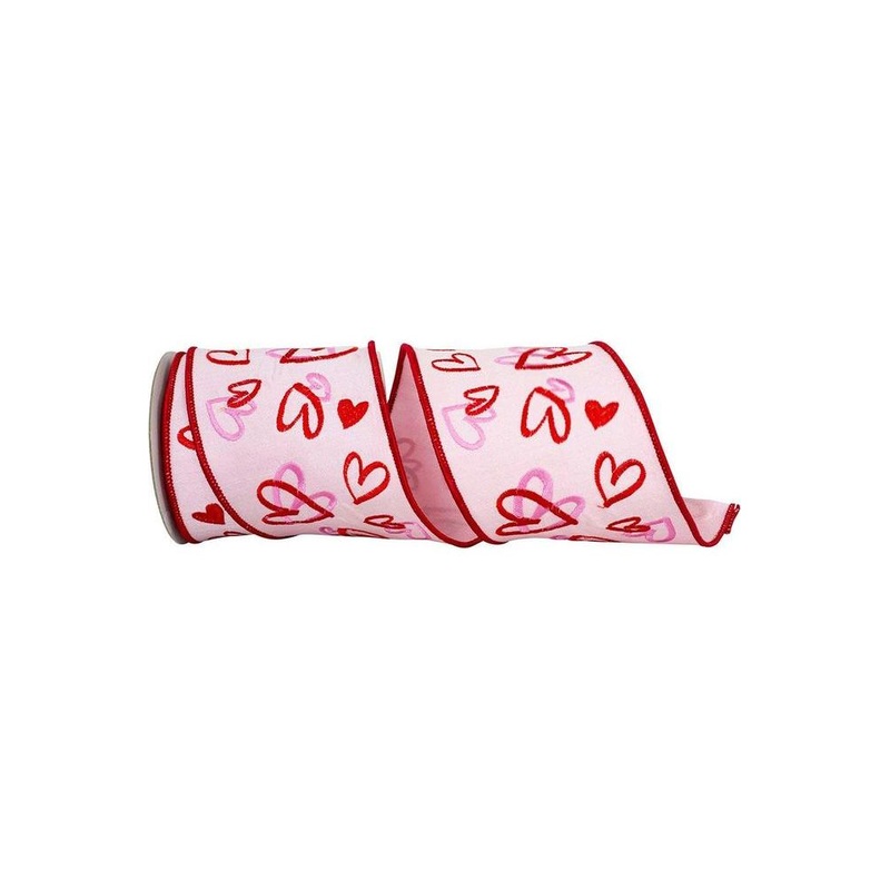 4″ Hearts Tangle Dupioni Ribbon: Pink (5 Yards)