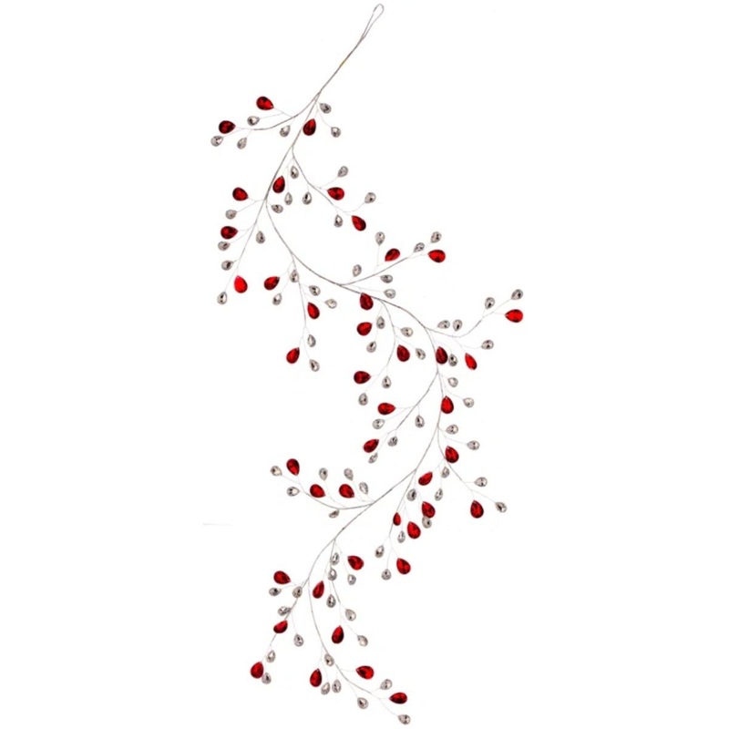 48″ Metal Jewel Garland: Red/Clear