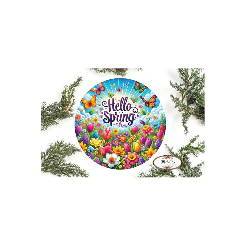 Bright Hello Spring Butterfly Floral Sign
