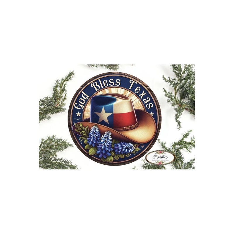 God Bless Texas Bluebonnet Cowboy Hat Sign