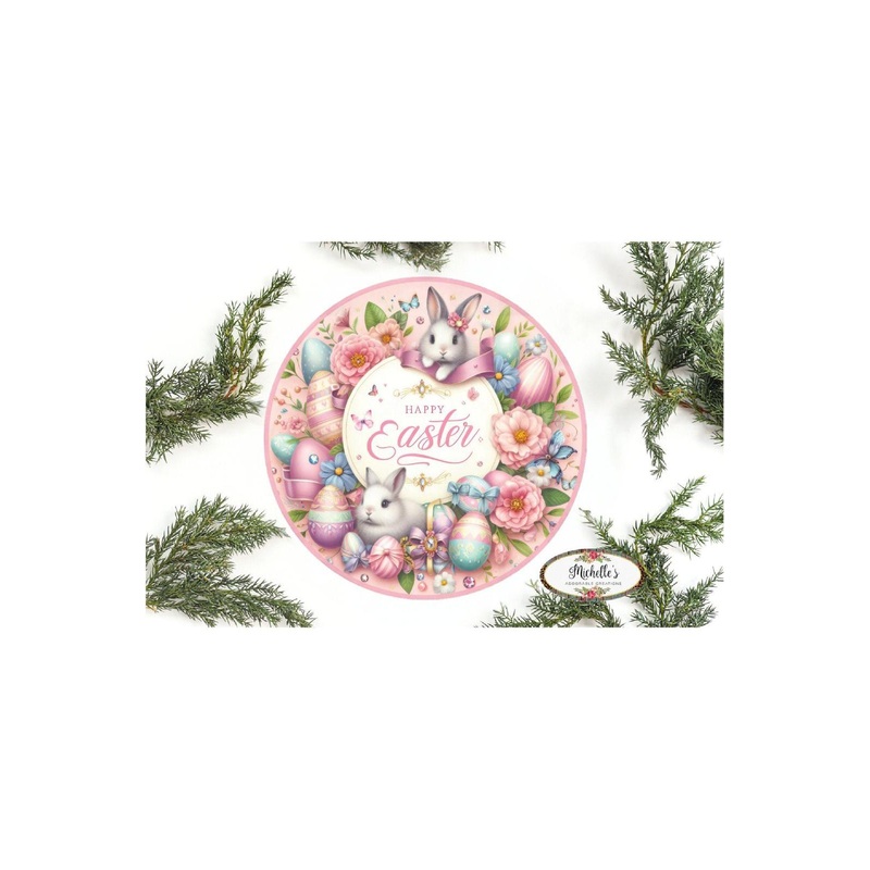 Happy Easter Pink Bunnies Egg Sign