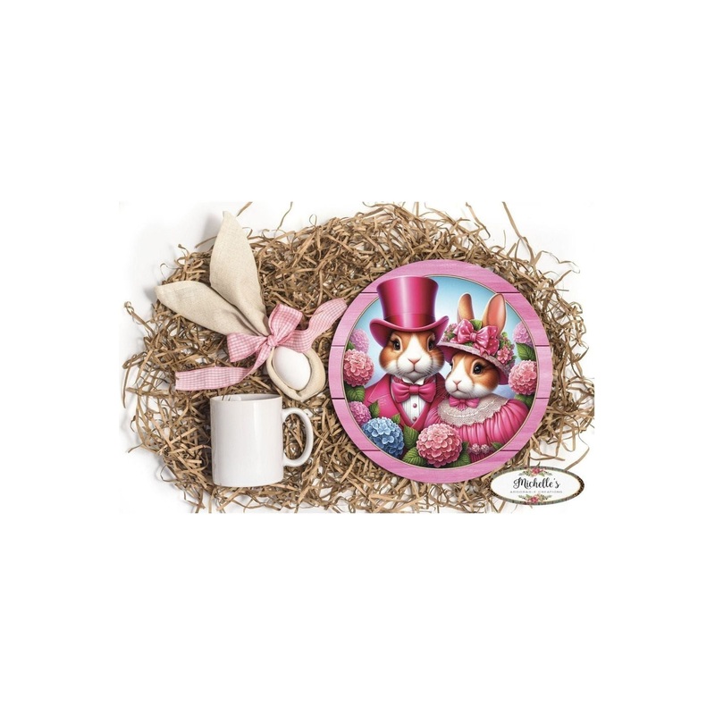 Pink Vintage Easter Bunnies Sign