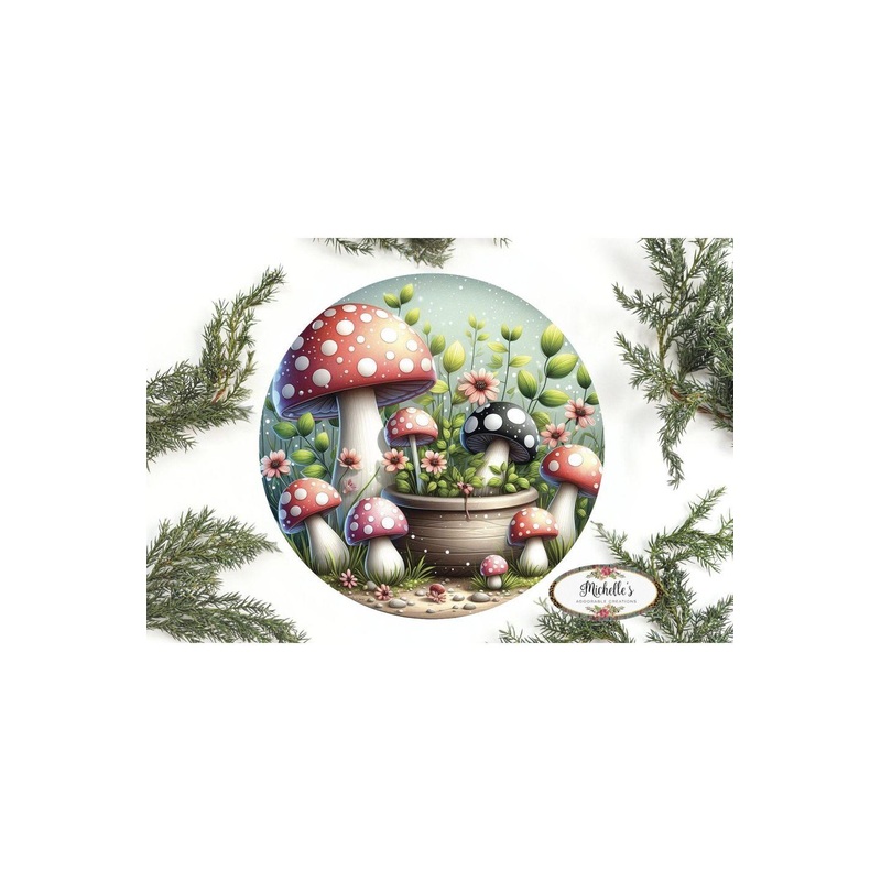 Red Black Mushroom Fairy Round Sign