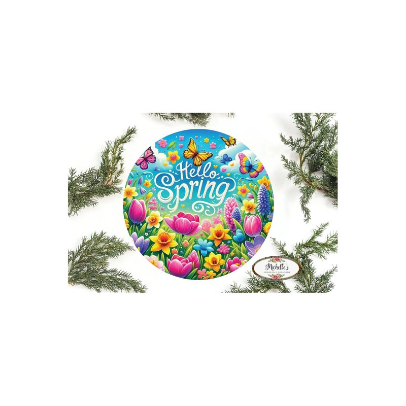 Welcome Hello Spring Bright Tulip Sign