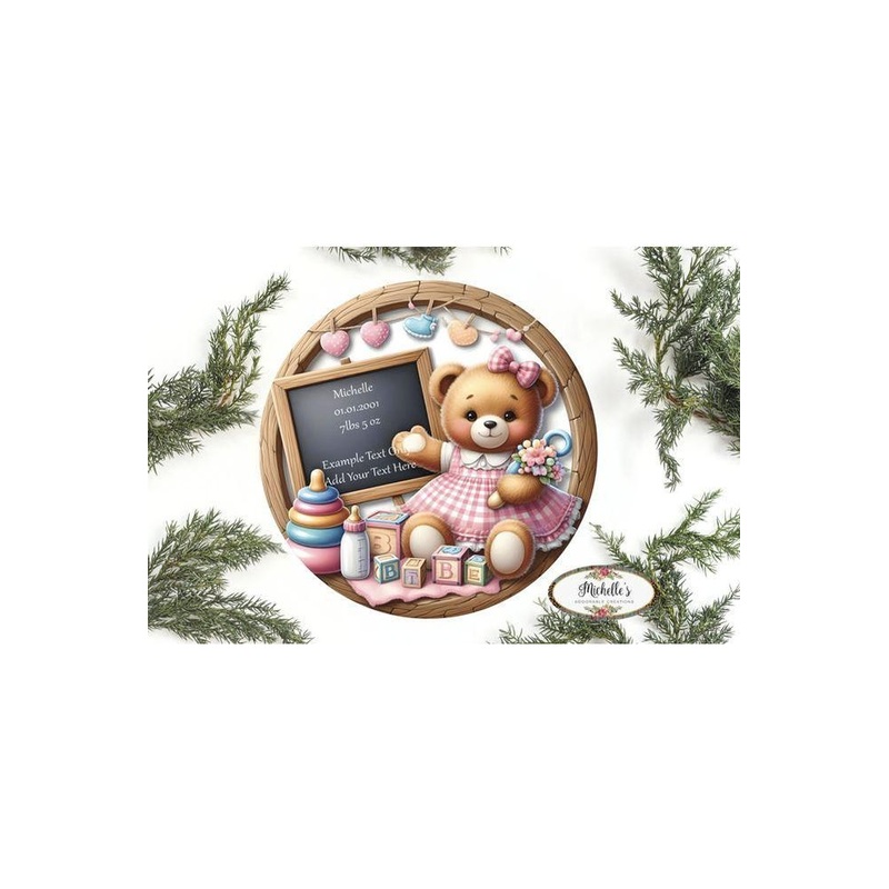 Baby Bear Girl Announcement Round Sign