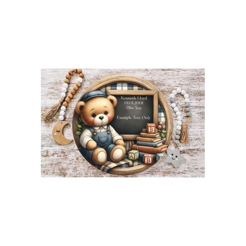 Baby Boy Bear Announcement Round Sign