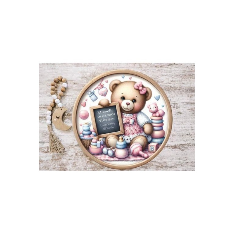 Baby Girl Bear Announcement Round Sign