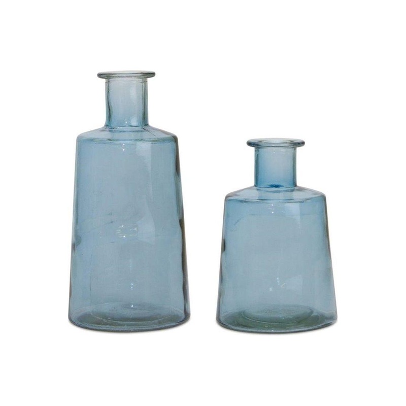 Blue Glass Tapered Bottle Vase (Set of 2)