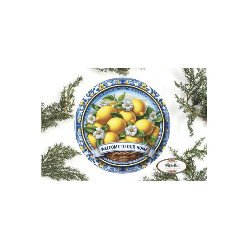 Blue Welcome To Our Home Lemon Round Sign