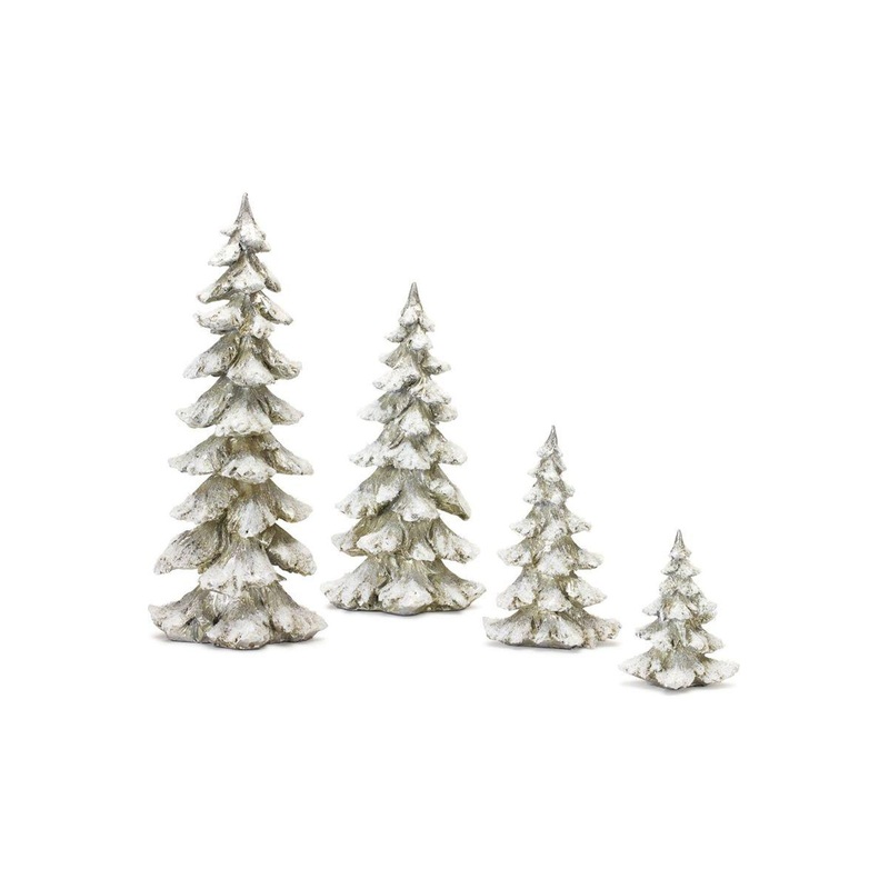 Frosted Pine Tree Dcor with Silver Finish (Set of 4)