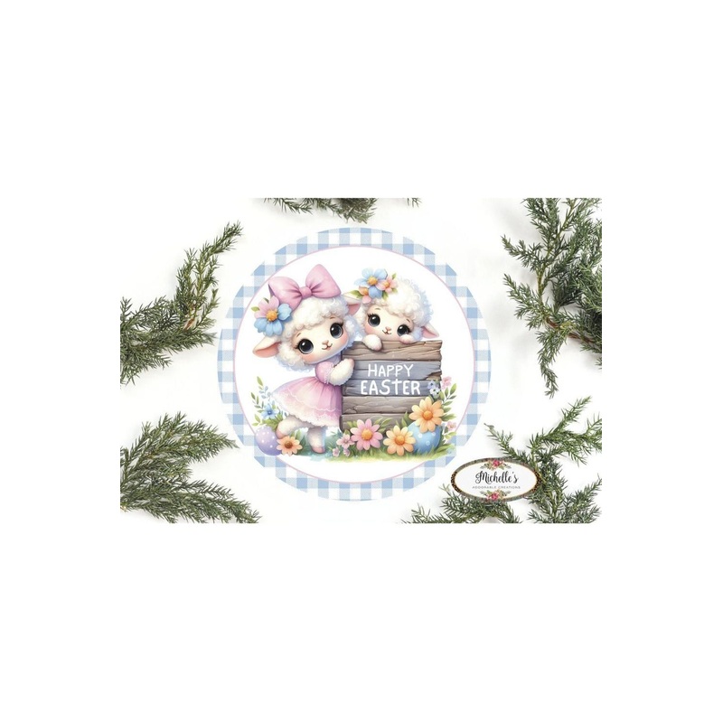 Happy Easter Spring Sheep Round Sign