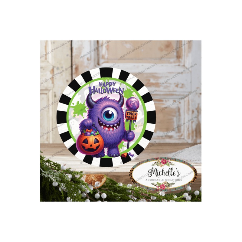 Happy Halloween Purple Monster Sign