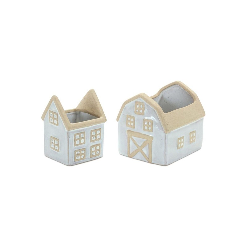 Neutral Porcelain House and Barn Planter (Set of 2)
