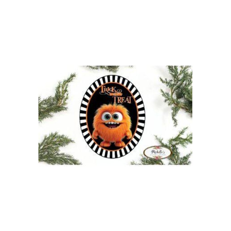 Trick or Treat Orange Furry Monster Sign