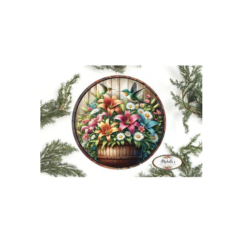 Tropical Floral Hummingbird Round Sign