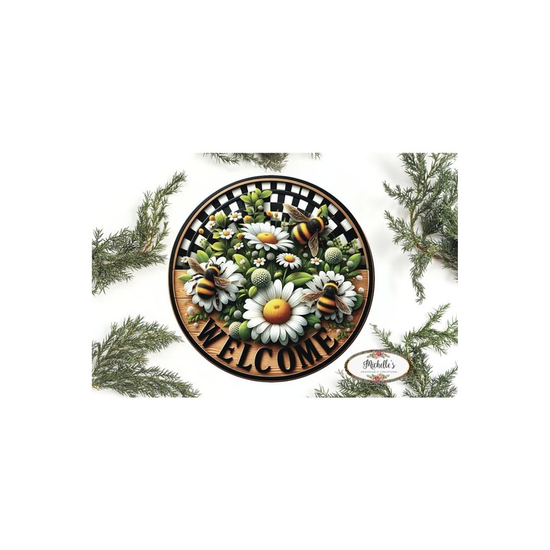Welcome Bumblebee Daisy Round Sign