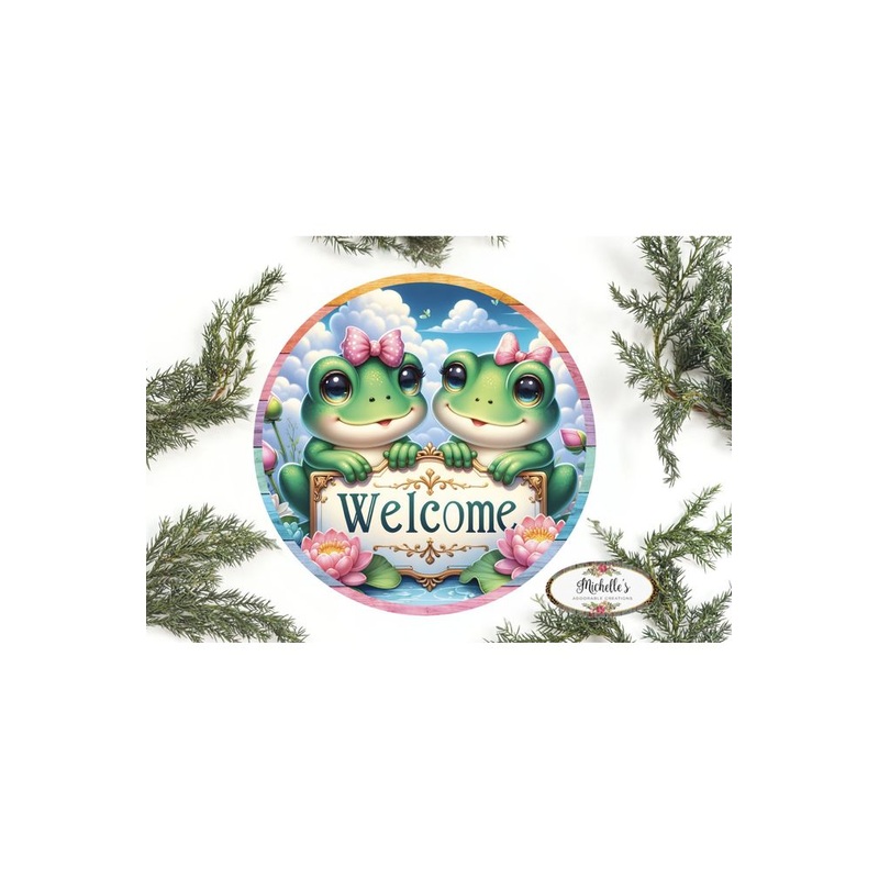 Welcome Double Frog Round Sign