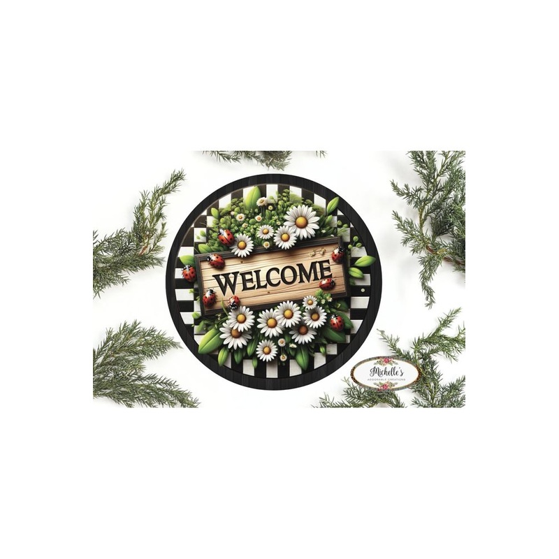 Welcome Ladybug Daisy Round Sign