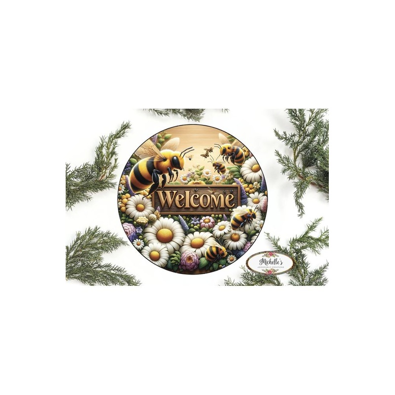 Welcome Large Bumblebee Daisy Round Sign
