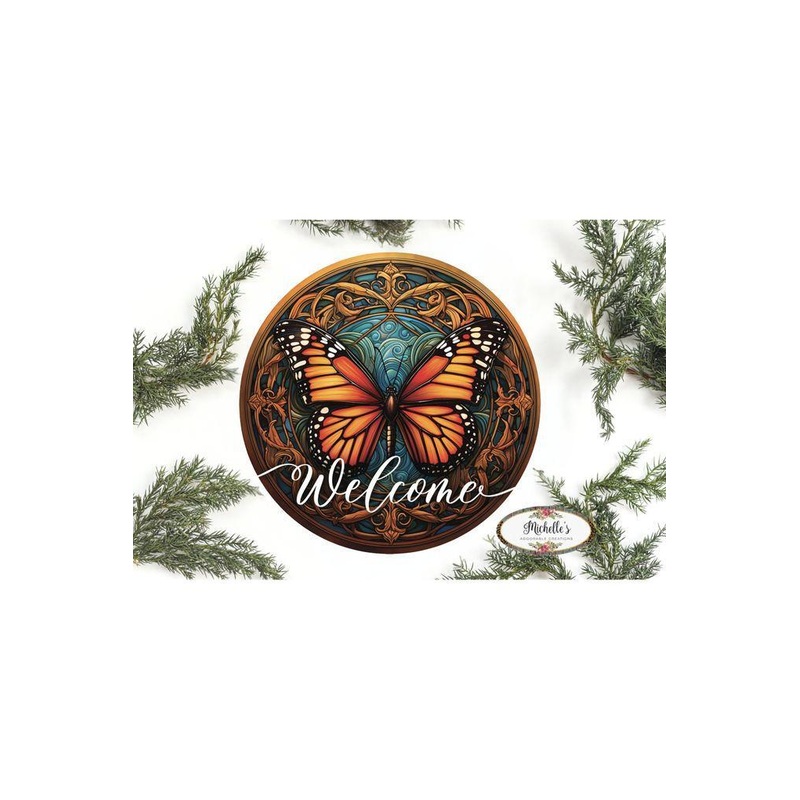 Welcome Monarch Orange Butterfly Round Sign