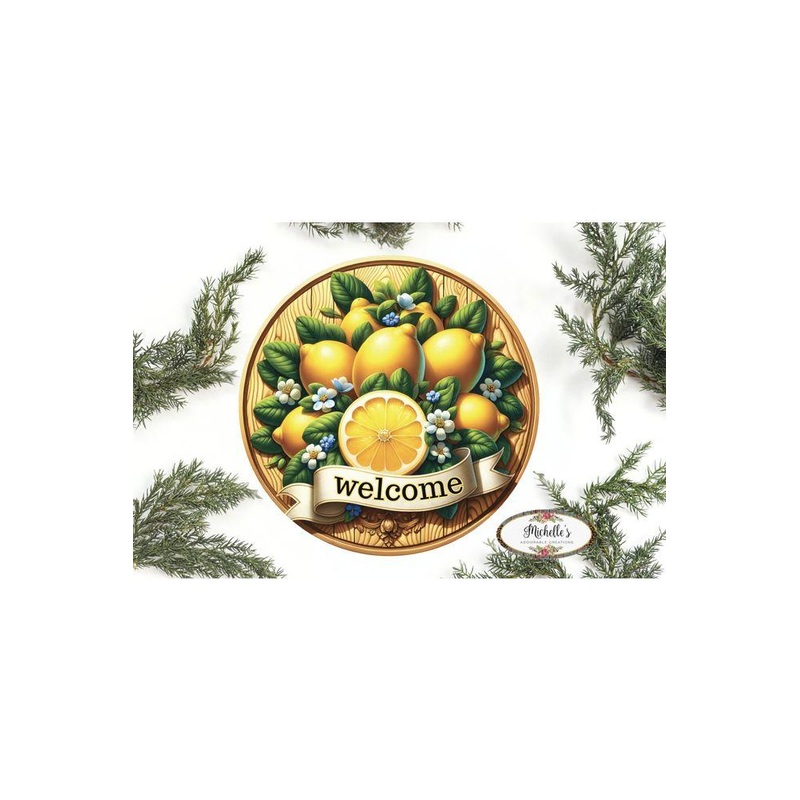Welcome Wood Lemon Round Sign