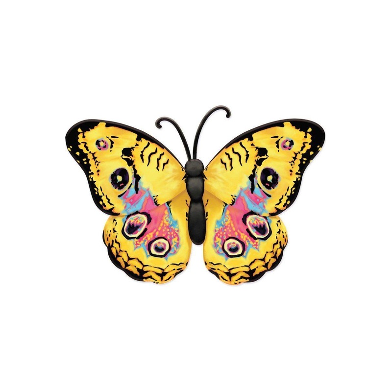 12″ Yellow Pink Metal Monarch Butterfly Sign