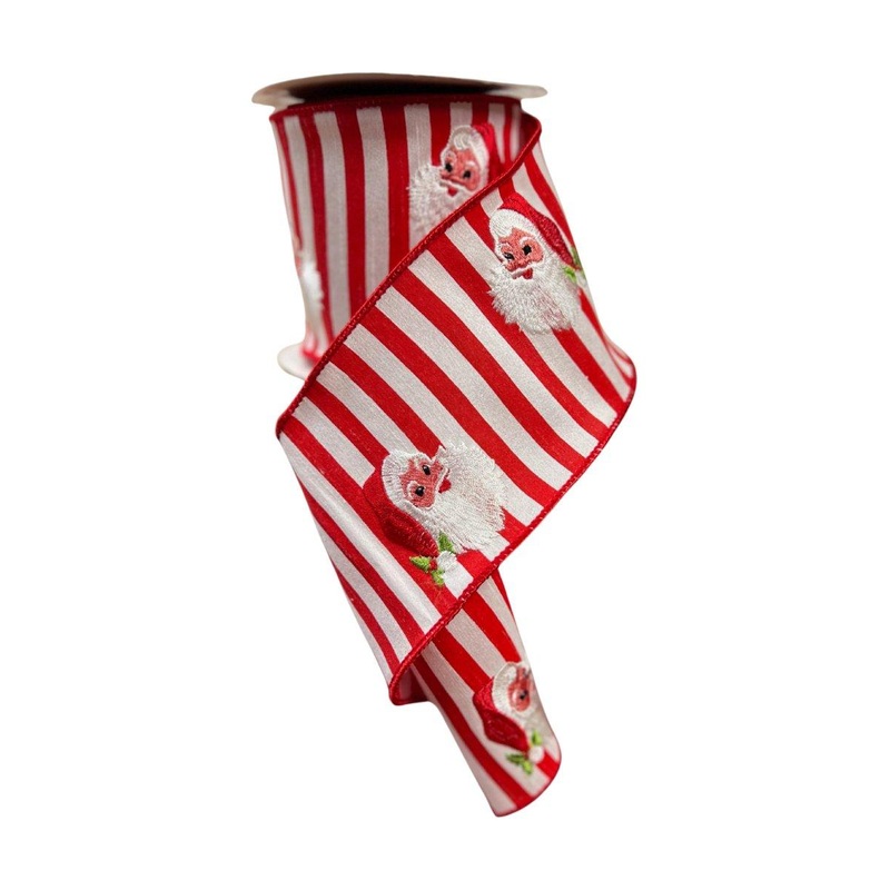 4″ Embroidery Santa Face Ribbon: Red/White (10 Yards)