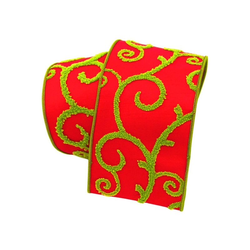 4″ Red and Lime Green Raised Swirls (10 Yards)