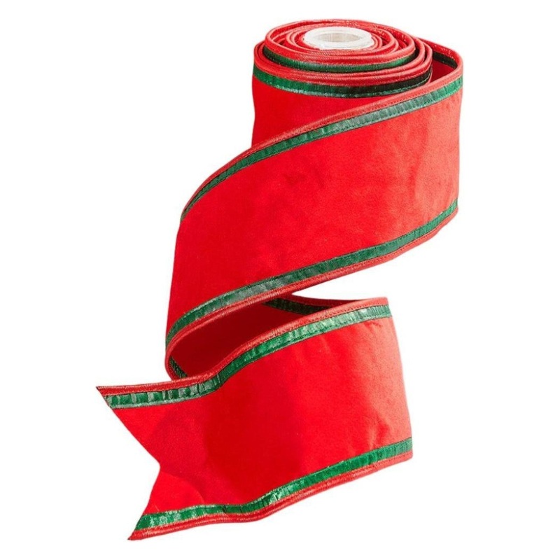 4″ Red & Green Piping Velvet Metallic Dupion Ribbon (5 Yards)