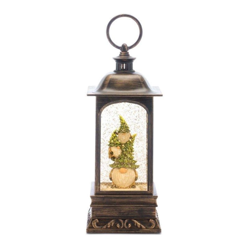 LED Snow Globe Lantern with Gnome Stack