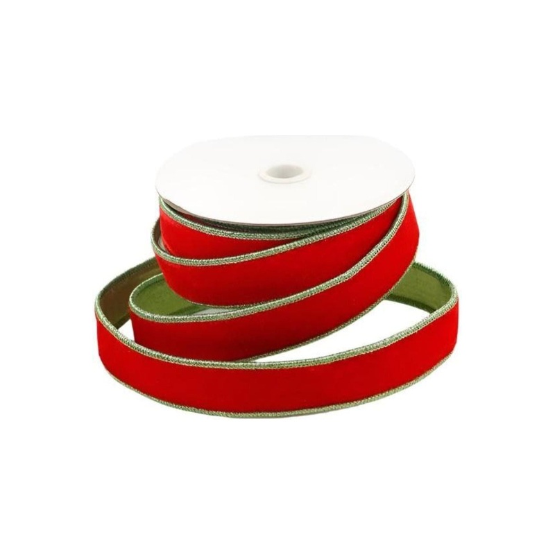 1.5″ Red Velvet Lime Green Dupion Ribbon (5 Yards)