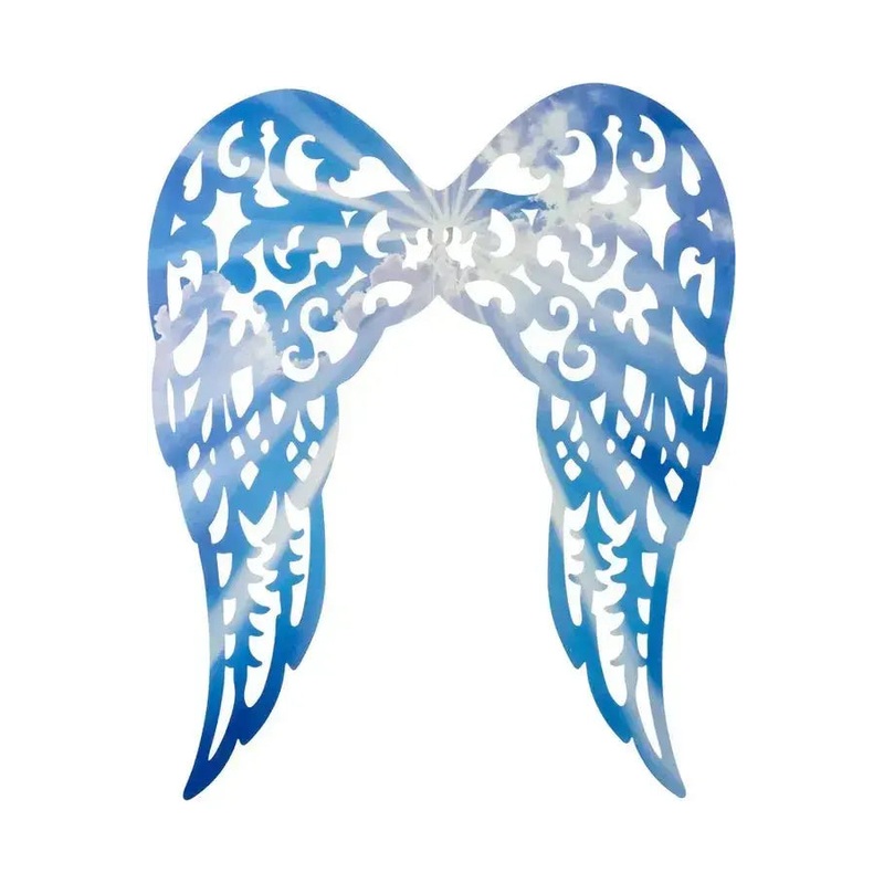 17″ Metal Filigree Angel Wings: Sky Blue/White