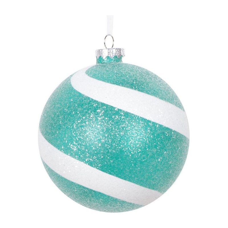 Teal and White Sugar Glitter Ball Ornaments (Set of 3)