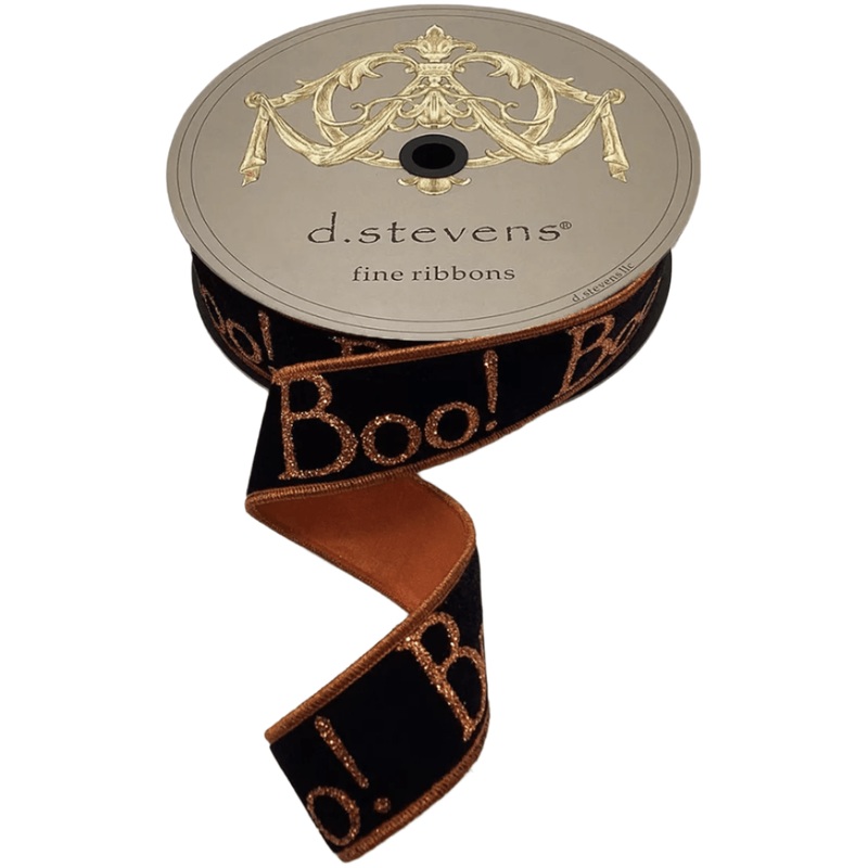 1.5″ Black Velvet Boo Glitter Ribbon (10 Yards)