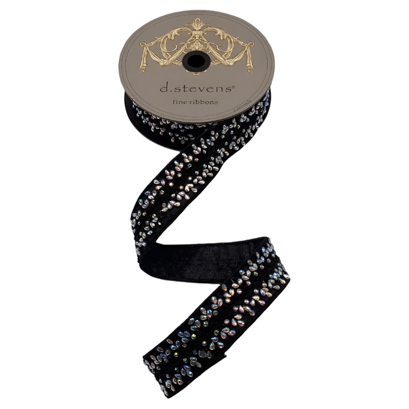 1.5″ Metallic Dupion Iris Jewel Ribbon: Black (5 Yards)