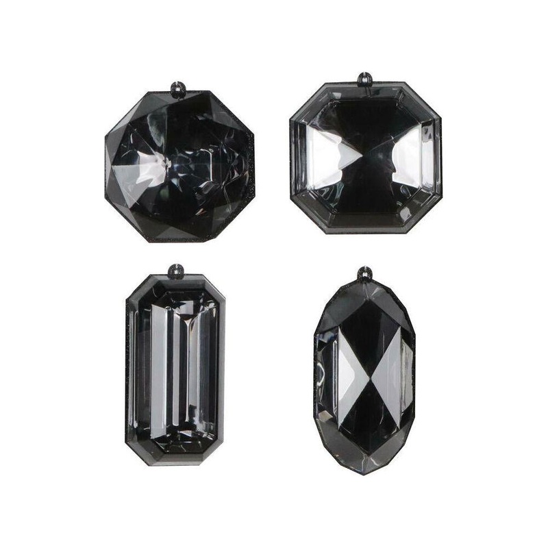4-5″ Acrylic Jewel Assortment Ornament: Black (Set 4)