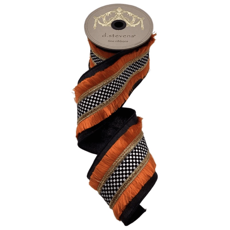 4″ Metallic Dupion Fringe Ribbon: Check (5 Yards)