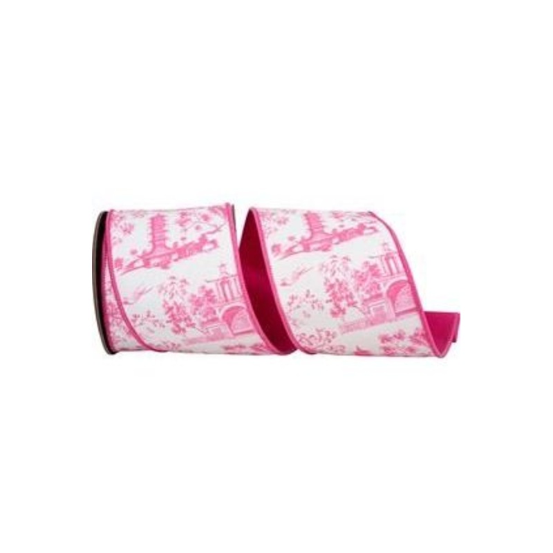 4in Asian Vista Chinoiserie Ribbon: Pink (5 Yards)