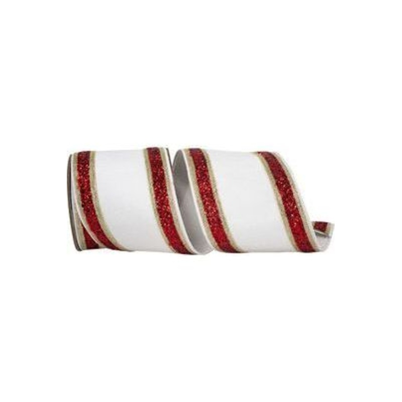 4in Dupioni Regalia Glitter Ribbon: Red/White (5 Yards)