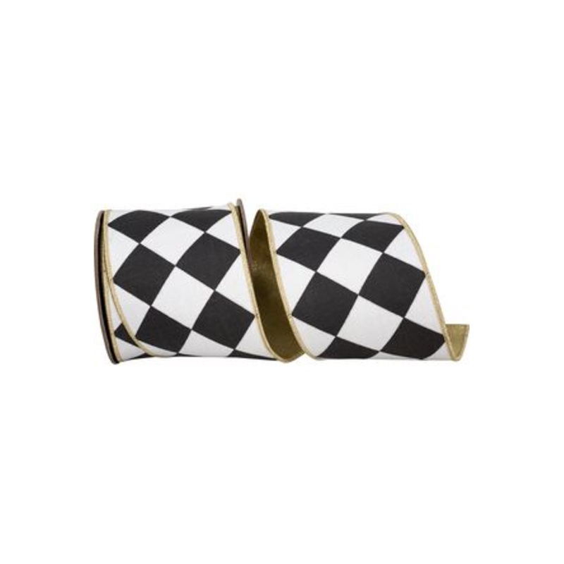 4in Grand Diamond Deluxe Ribbon: Black/White (10 Yards)