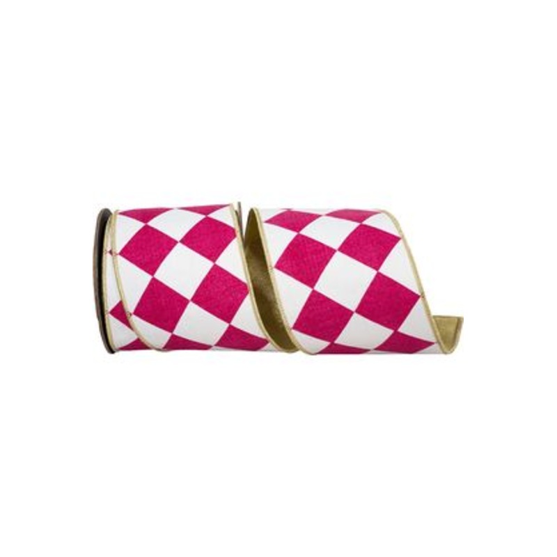 4in Grand Diamond Deluxe Ribbon: Fuchsia/White (10 Yards)