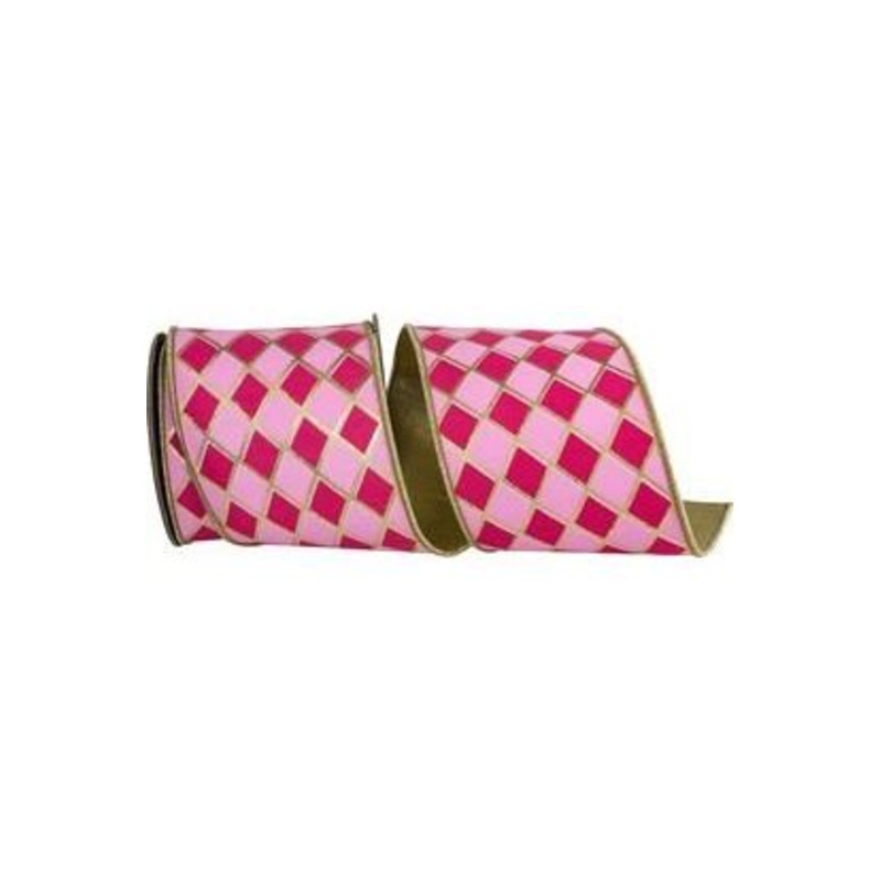 4in Two Tone Pink Gold Trim Harlequin Ribbon (10 Yards)