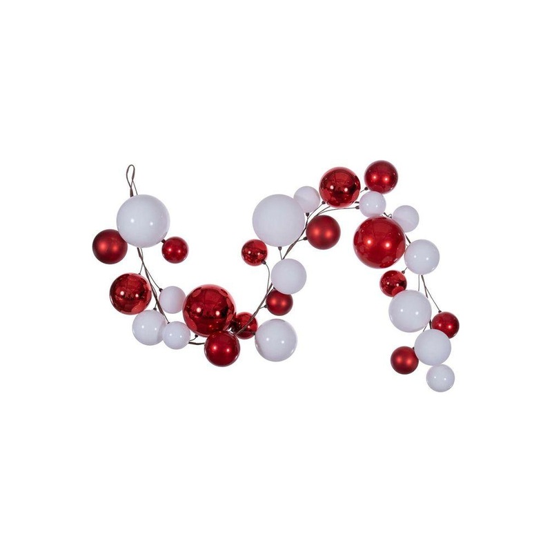 6′ Red and White Ball Branch Garland