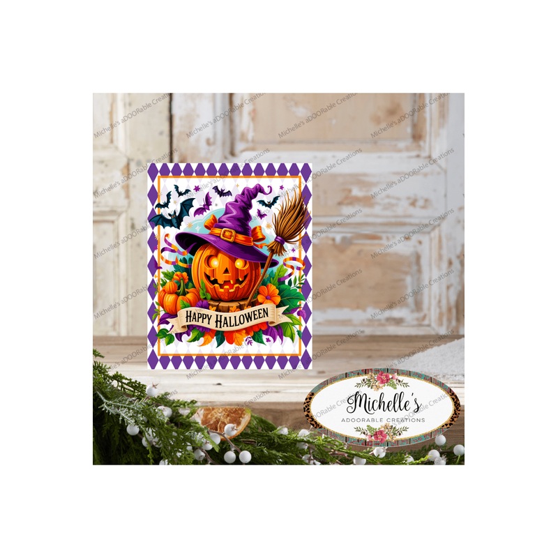 Happy Halloween Witch Pumpkin Sign