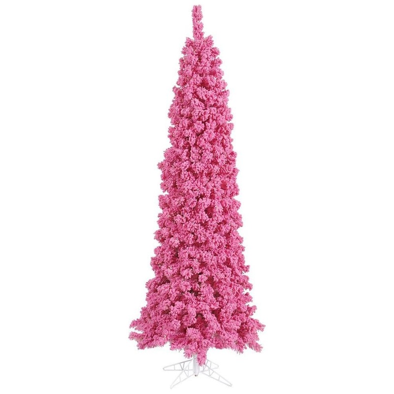 Vickerman 4.5′ Flocked Pink Pencil Fir Artificial Christmas Tree, Unlit