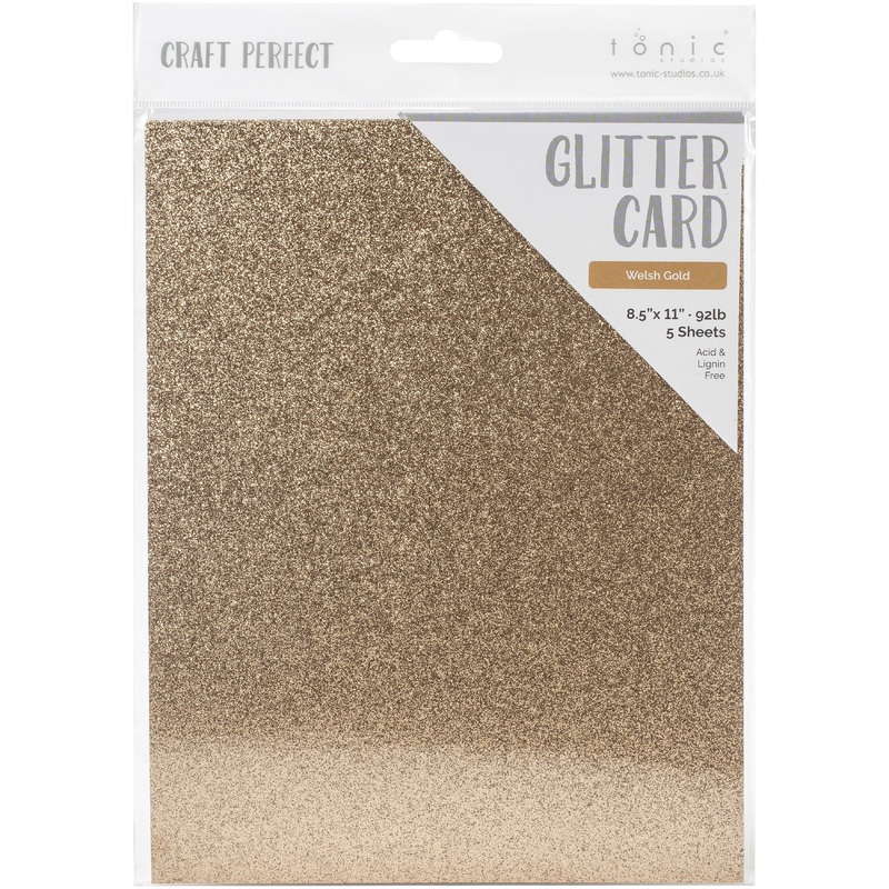 Tonic Studio – Craft Perfect Glitter Cardstock – 8.5″X11″ 5/Pkg – Welsh Gold