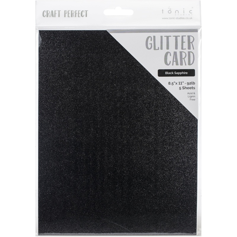 Tonic Studio – Craft Perfect Glitter Cardstock – 8.5″X11″ 5/Pkg – Black Sapphire