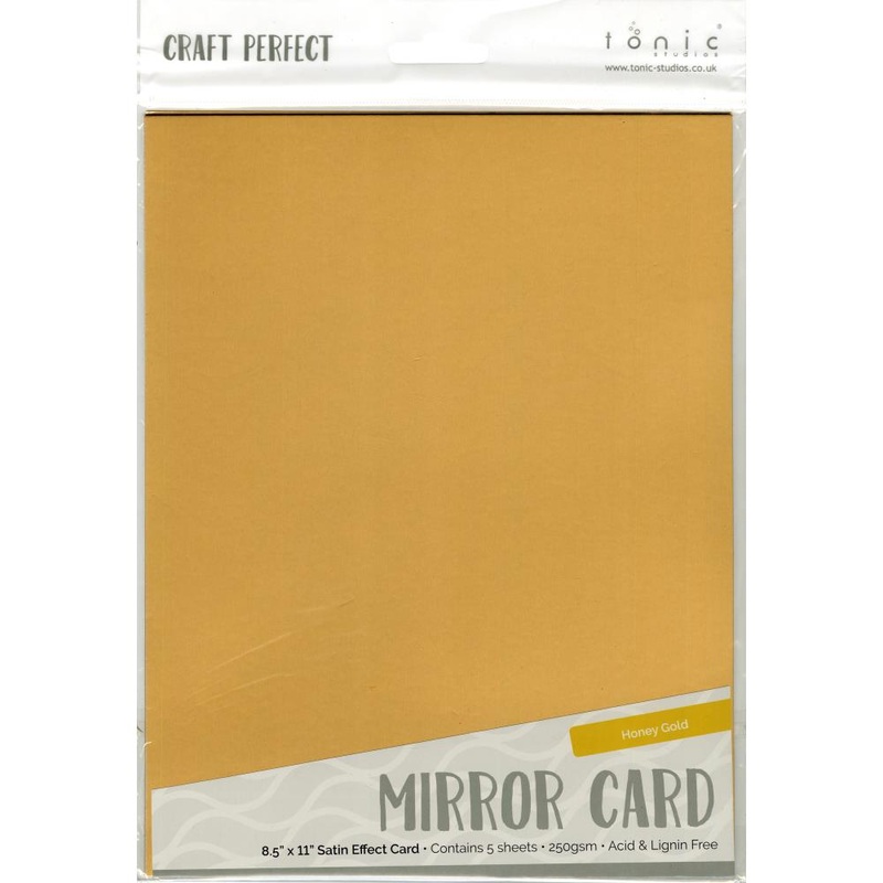 Tonic Studio – Craft Perfect Satin Mirror Cardstock – 8.5″X11″ 5/Pkg – Honey Gold