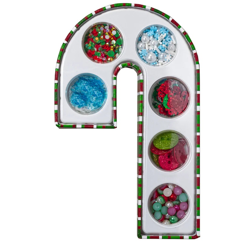 Buttons Galore & More – Shaker Embellishments – Candy Cane Gift Box Assorted Embellishments / CCBASST