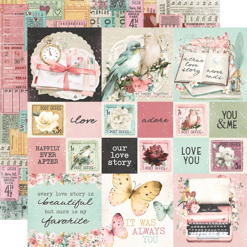 Simple Stories – Simple Vintage Love Story – 12×12 Single Sheet – 2×2 / 4×4 Elements